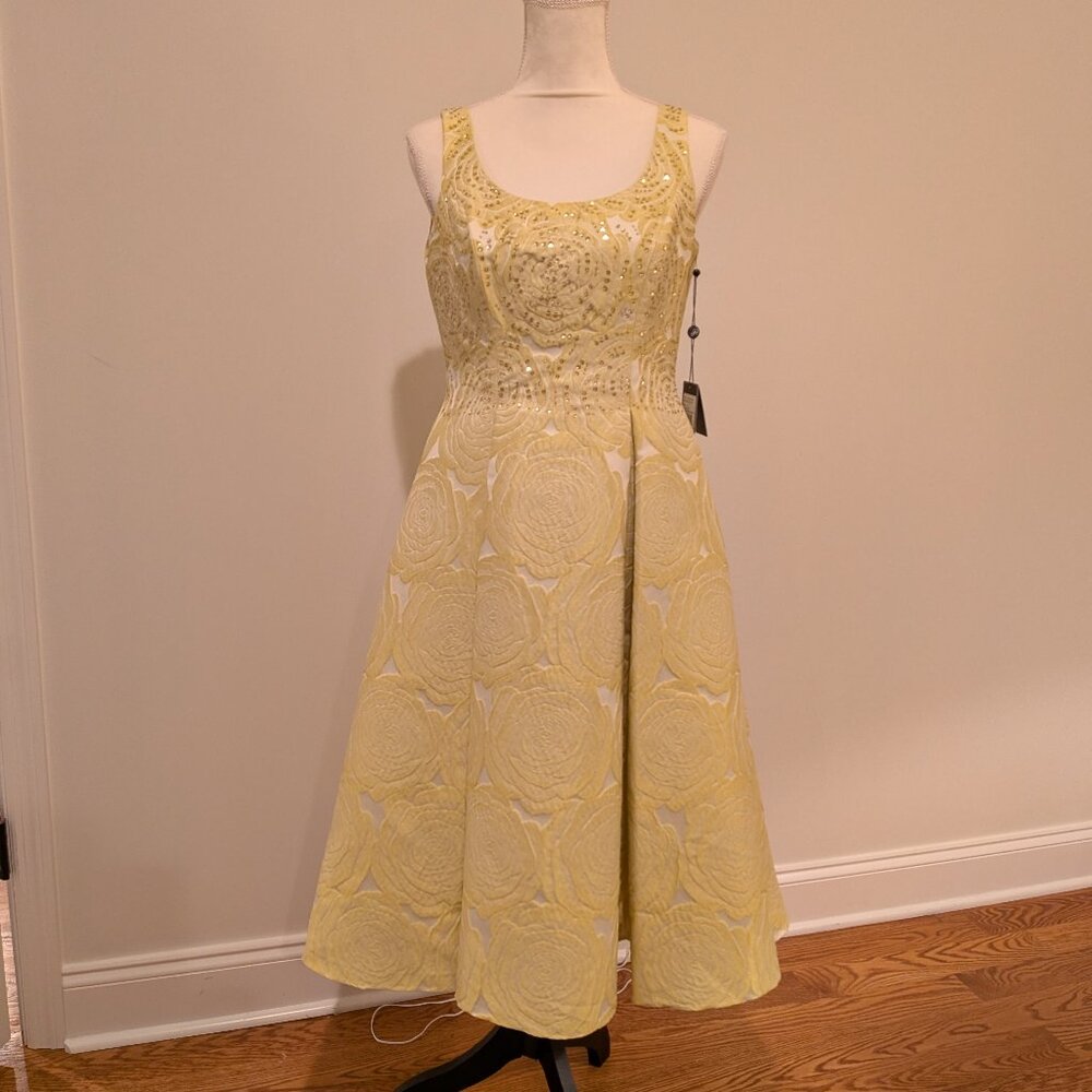 Adrianna Papell sleeveless beaded boxpleat midi dress with pockets